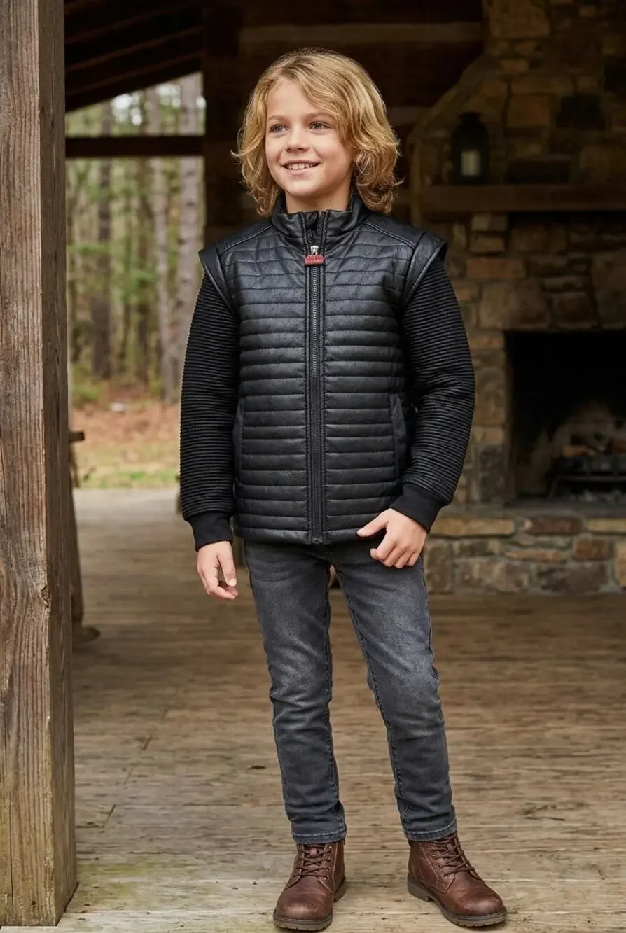 Disney Store Star Wars Black Quilted Faux Leather Jacket Boys Size 9/10